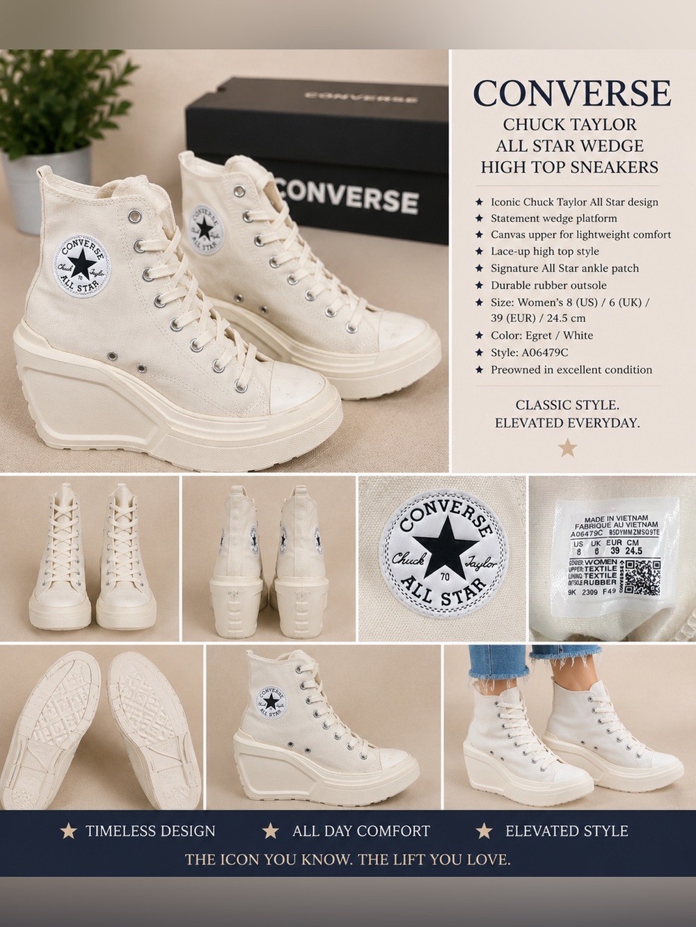 Converse Wedge High Top Sneakers in Egret/White